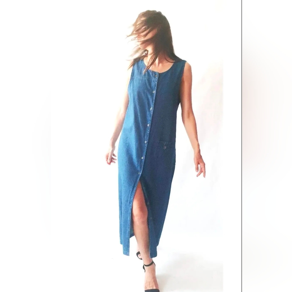 TALBOTS Petites Women's Classic Denim Maxi Shift Dress